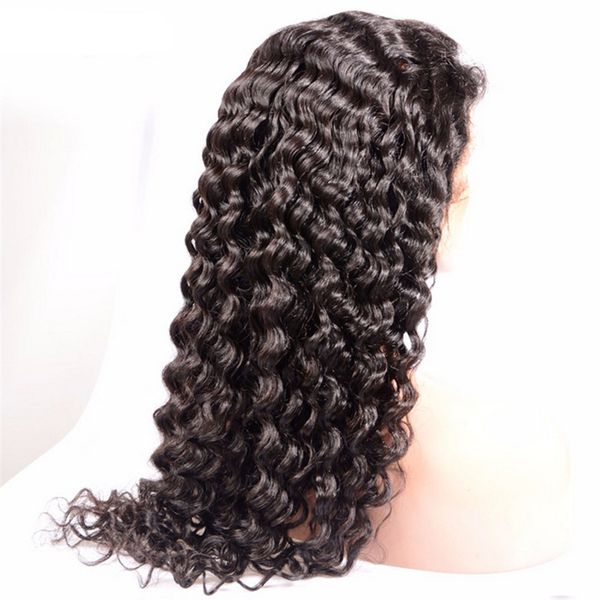 

deep curl brazilian wig human hair remy vrigin front lace natural color woman 130% density swiss lace active demand hand-made, Black;brown