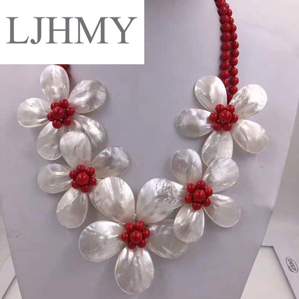 

ljhmy crystal beads freshwater pearl white sea shell flower necklace for women statement bib wedding party choker necklace, Golden;silver
