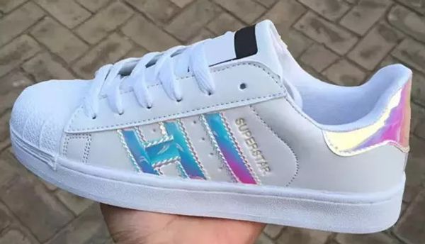 

2018 NEW Men's Shoes For Women's Shoes White Shoe Laser Dazzle Colour Superstar Shell Head casual shoes Free Shipping