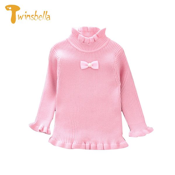 

girls warm autumn winter sweater frill turtleneck pullover kids clothing girls solid stripe costume children knitted bow sweater, Blue