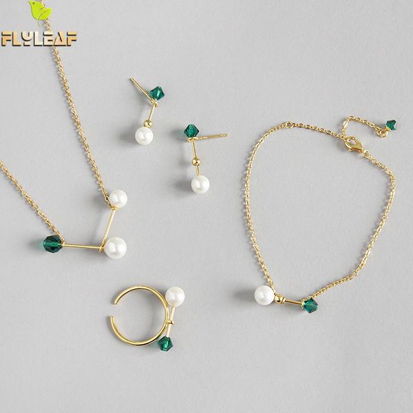 

flyleaf green zircon shell fake pearl jewelry sets for women luxury 100% 925 sterling silver party fashion jewelry