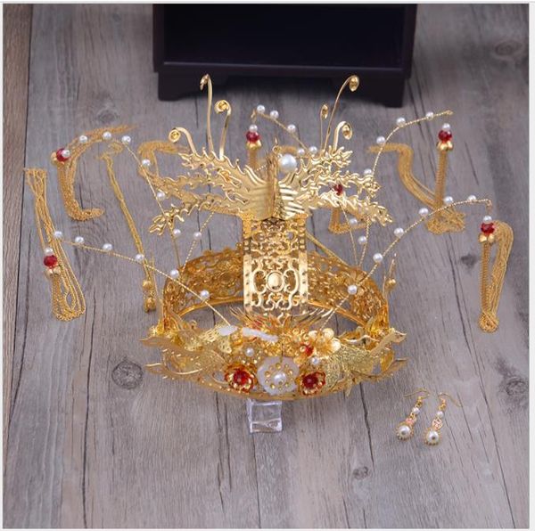 

2018 the new ancient queen, phoenix crown, hair ornament, red crystal, brides, ancient wedding, and hair accessories, Slivery;golden