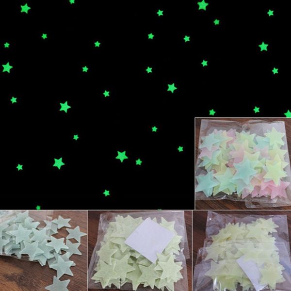 

100 pcs/set colors glow star wall stickers for kids rooms decal baby bedroom home decor color stars luminous fluorescent 3cm