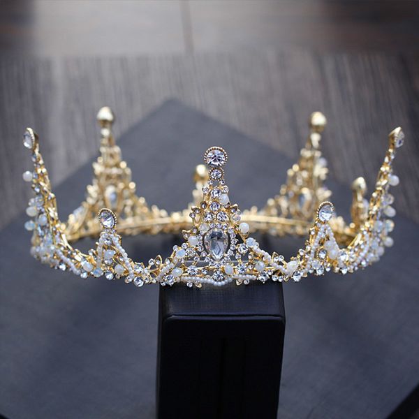 

baroque big gold crown wedding tiara chinese hair accessories women bridal princess king crystal crown for bride head jewelry c18110801, Slivery;golden