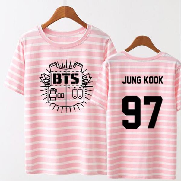 

K POP KPOP BTS Bangtan Boys JUNGKOOK JHOPE JIN JIMIN V SUGA BTS Striped T-Shirt Women Tshirt Tee Shirt Femme K-POP Clothes 4XL