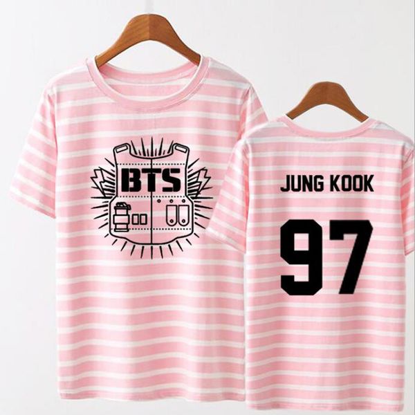 

Поп к поп БТС Bangtan мальчиков JUNGKOOK JHOPE Цзинь Цзиминь в Суга БЦ полосатый футболка женщины футболки тройник рубашка роковой K-поп одежда размер 4XL
