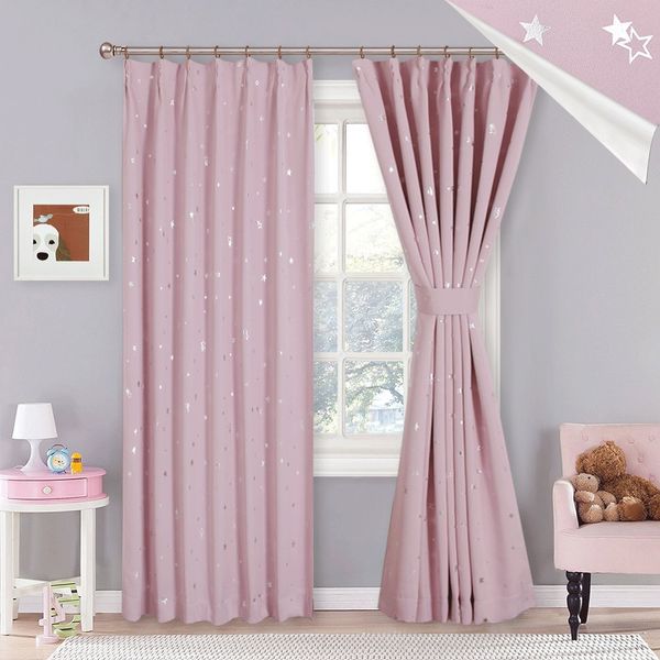 2019 Cute Shiny Sliver Star Beige Pink Curtains Blackout Curtains