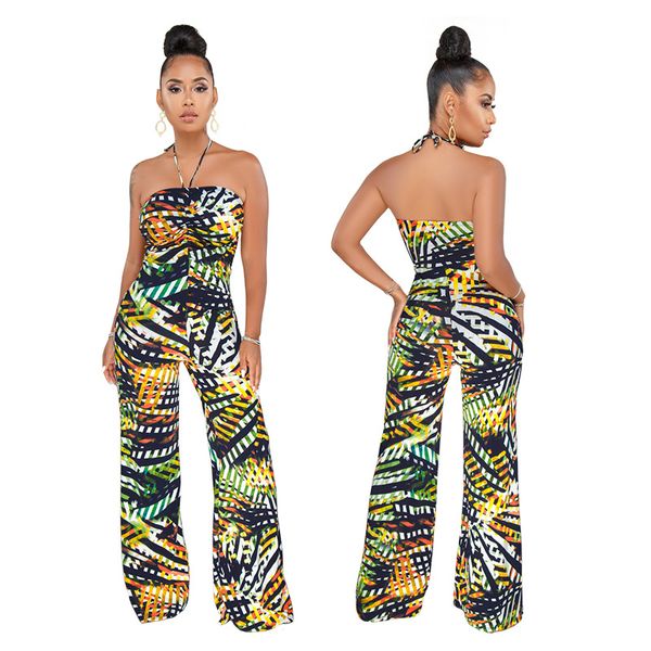 

nitree women's sling halter print pleated jumpsuit pants summer, Black;white