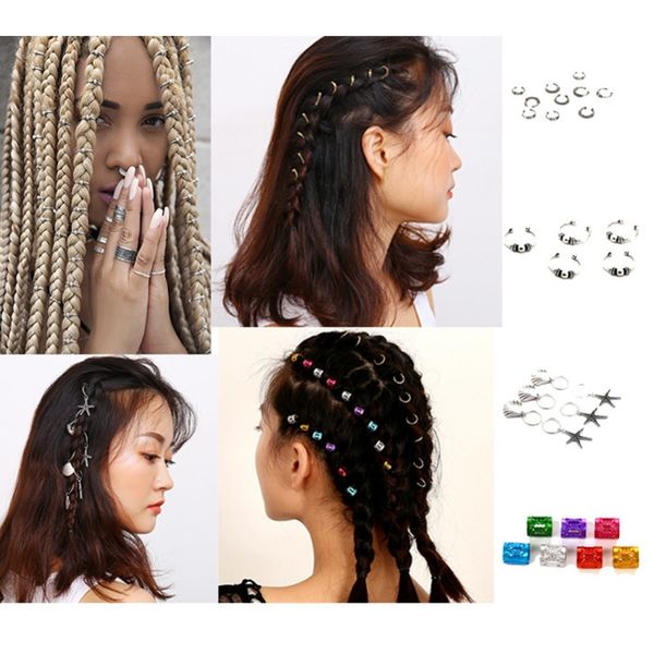 

5/6/7/10pcs Mixed Silver Hair Braid Dreadlock Beads Gold Tone Hair Cuffs Dread Tube Charm Dreadlock Accessories #280550