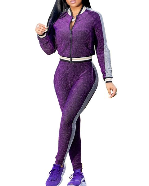 

ermonn women two piece set gold wire rib zip +bodycon pants suit casual 2 piece set women tracksuit clothes sport suit, Gray