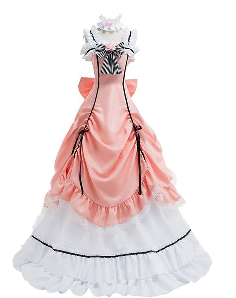 

черный дворецкий женский косплей костюм розовое длинное платье вечернее платье костюм наряд, Black