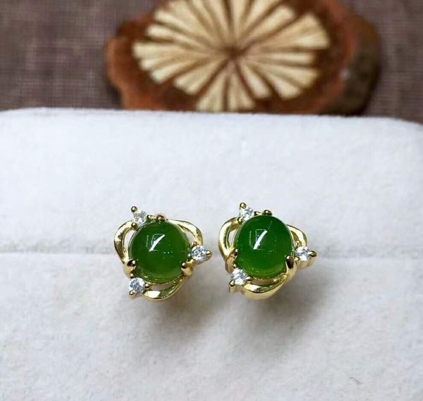 

hetian biyu silver inlaid new jasper earrings j36#, Golden;silver