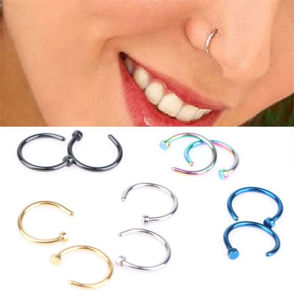 

new 1 pair fashion style hoop nose rings clip on nose ring body fake piercing piercing jewelry for women, Slivery;golden