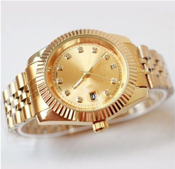 

40 мм алмазный watche relogio masculino мужские часы роскошные платья дизайнер моды черный циферблат календарь золотой браслет раскладывающа, Slivery;brown