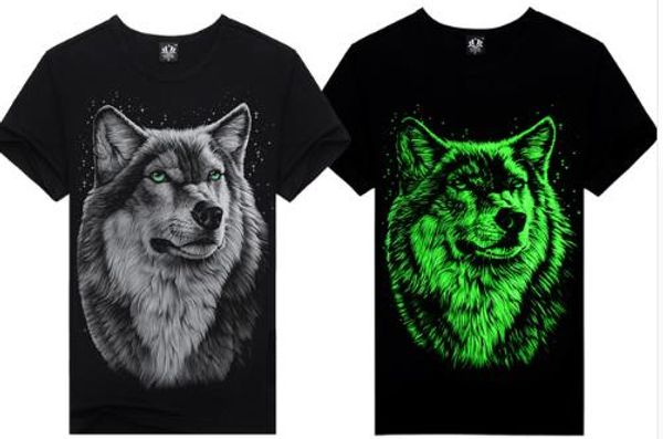 

cotton wolf t shirt cool wolf printed t shirts summer casual 3d short sleeve glow in the dark t-shirts good quality, White;black