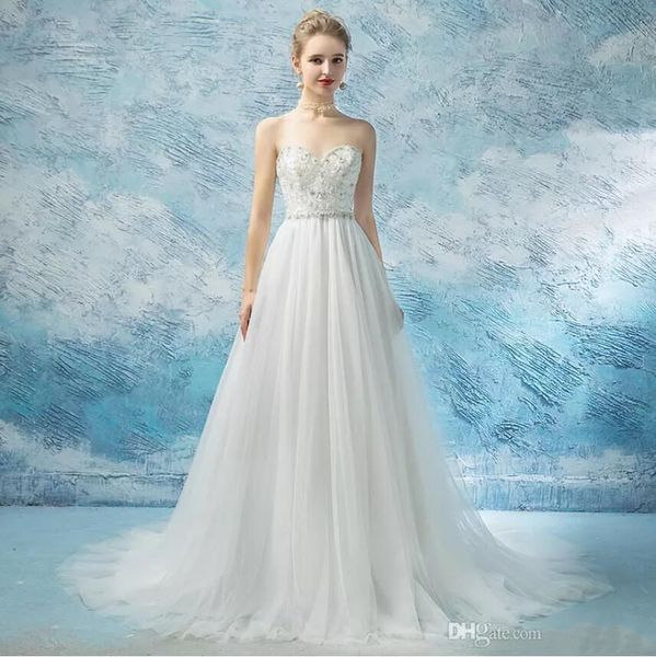 

2020 a line свадебные платья спагетти ремни милая бисероплетение кристаллы свадебные платья покрытые пуговицы спинки пляжное свадебное плать, White