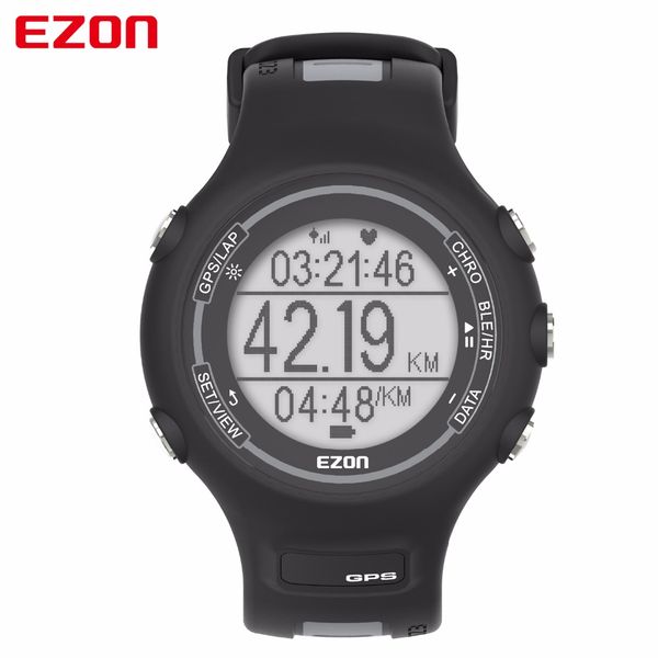 

ezon men outdoor sports gps digital watch with heart rate monitor chronograph waterproof powered bluetooth smart watches t907, Slivery;brown