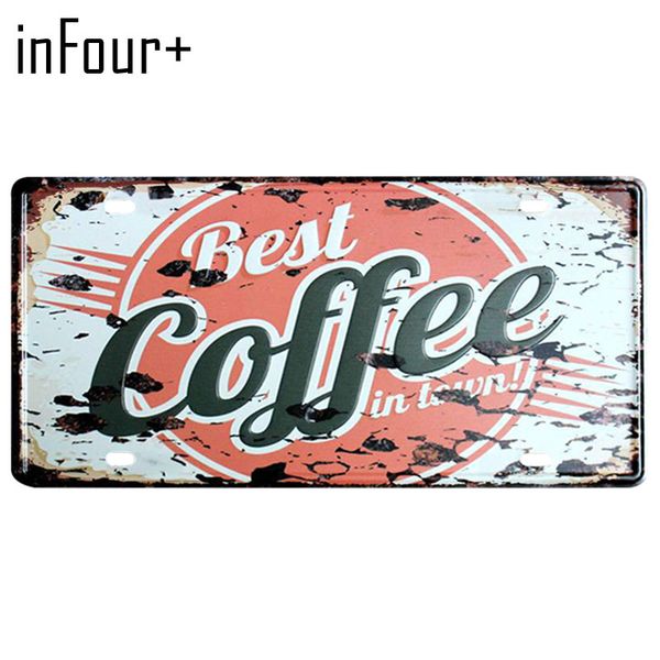 

infour+] coffee plate metal plate car number tin sign bar pub cafe home decor metal sign garage painting plaques