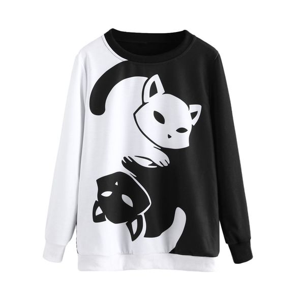 

бесплатная страус sweatershirts kpop женщин осень cat печать с длинным рукавом толстовка пуловер свободный свободный tops tracksuit c2735, Black
