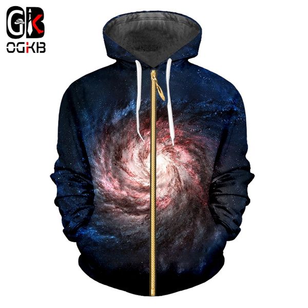 

ogkb paislet galaxy 3d printed zipper hoodies sweatshirt new harajuku men/women hiphop long sleeve hooded hoody jacket caedigan, Black