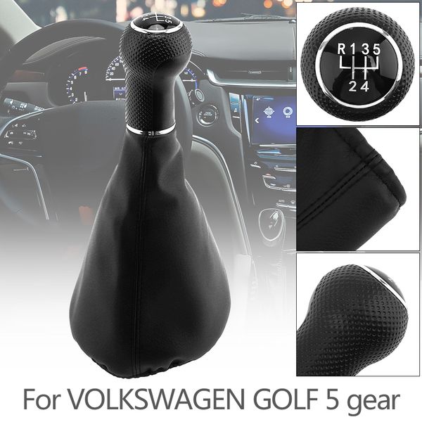 

5 Speed ​​Black Пластик + Кожа PU Ручная ручная ручка переключения передач с пылезащитной крышкой для VW Golf MK4 Bora POLO CIA_30G