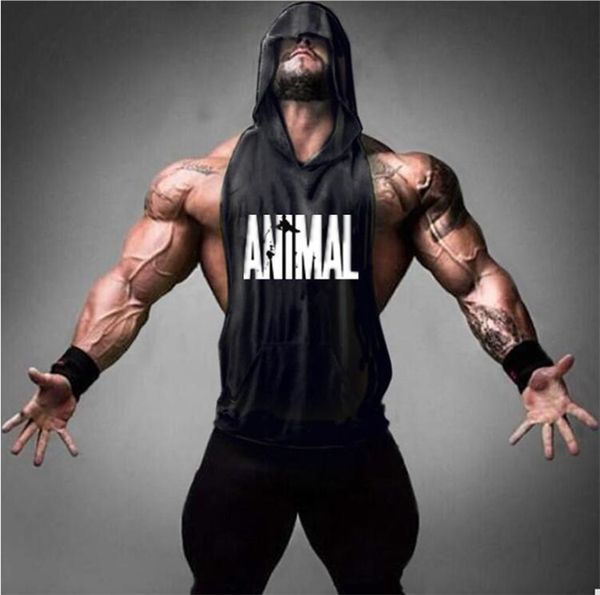 

new brand animal fitness stringer hoodies muscle shirt bodybuilding clothing gyms tank mens sporting sleeveless t shirts, White;black
