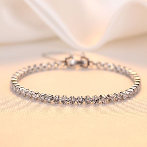 

925 sterling silver plated charm bracelet 3mm round cubic zircon bangles women wedding jewelry accessory gift party wholesale, Golden;silver