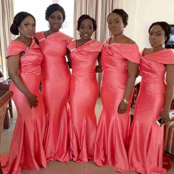 

new arrival bridesmaid dresses mermaid sleeveless coral 2018 evening dresses back zipper elegent custom made sweep train party gowns, White;pink