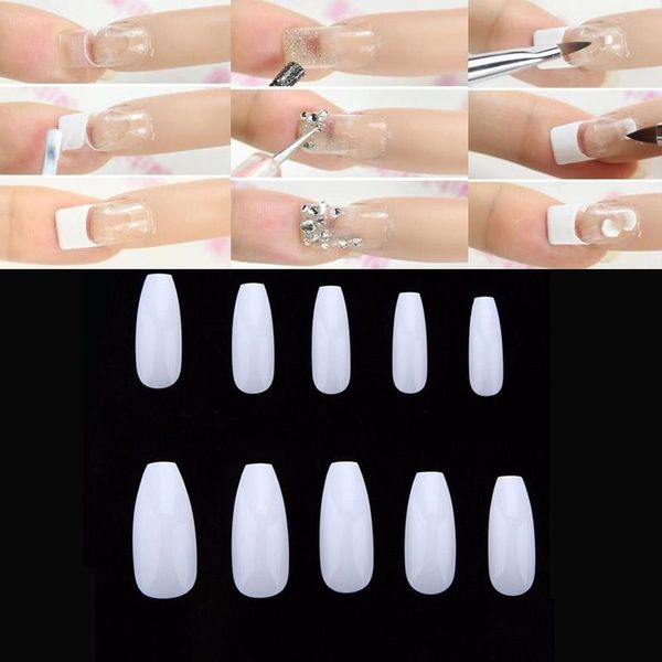 600 adet / torba 3D Sahte Çiviler Temizle Beyaz Fransız Tam Kapak Akrilik Çivi Salon DIY Tırnak Malzemeleri Nail Art Aracı