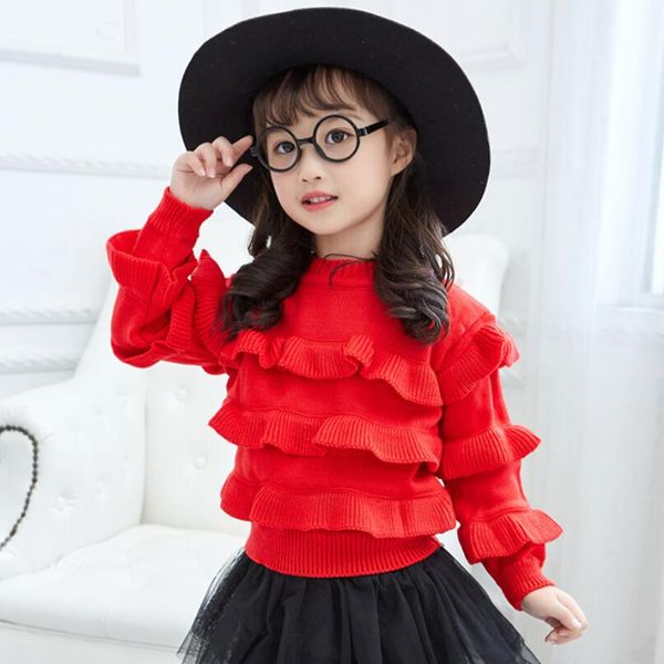 

red spring autumn winter baby toddler children's clothing girls pullover sweater long sleeve ruffles kids knit sweaters, Blue