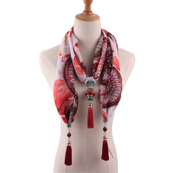 

resin pendant scarf ethnic printed tassel alloy pendant scarf beautiful women shawl jewelry lady necklace 5 colors