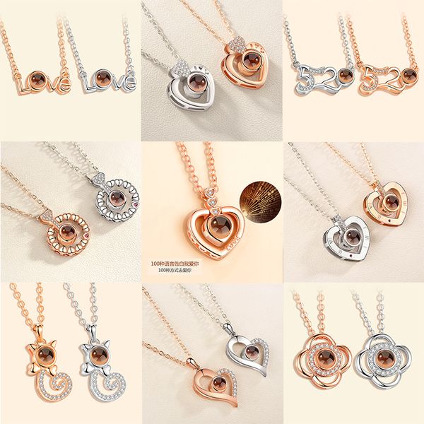 

2018 new arrival rose gold&silver 100 languages i love you projection pendant necklace romantic love memory wedding necklace
