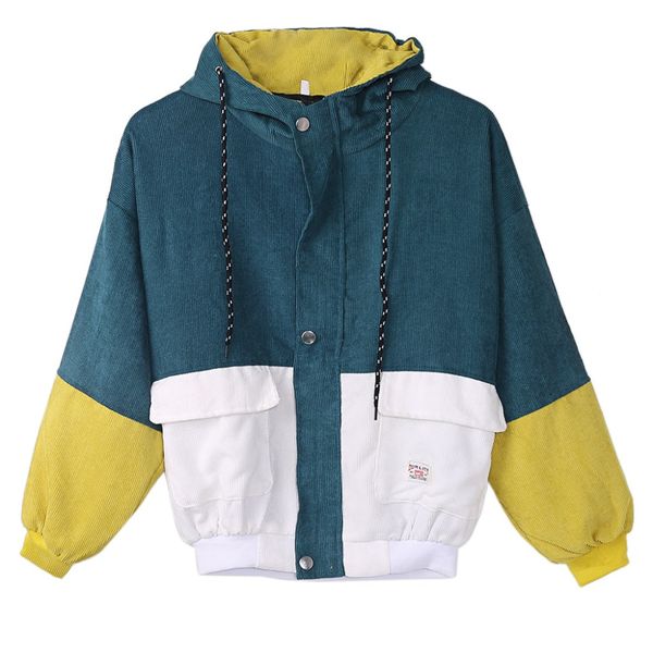 

couples oversized bomber jacket patchwork big pockets hooded coat contrast color, Black