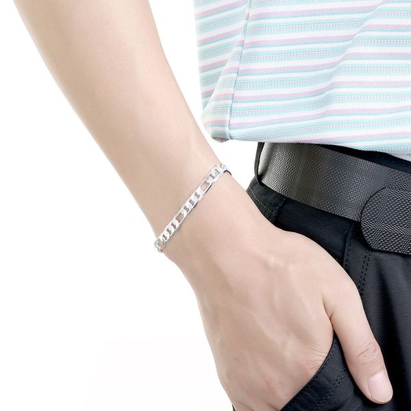 

men's bracelet silver black silver plated firgaro chain male accessory hip hop party rock jewelry pulseira masculina pulsera