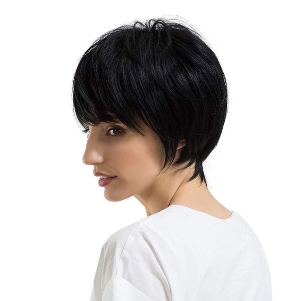 

brazilian lace front human hair wigs new arrival pixie cut short glueless wig with bangs for african straight human hair wigs, Black;brown