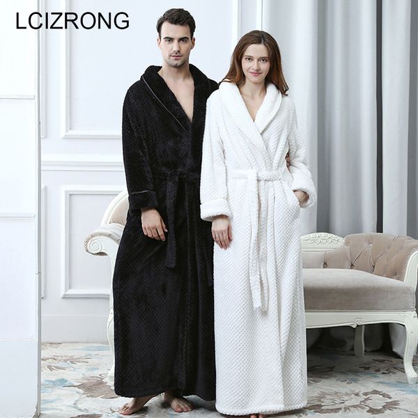 Casal de inverno coral lã roupões mulheres / homens quentes longas sexy quimono banho roupão plus size vestido vestido de dama de honra vestes feminino