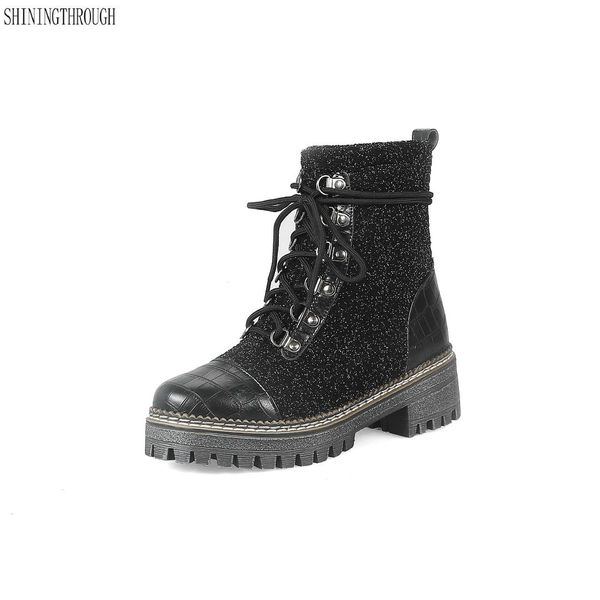 

big size winter women snow boots fashion winter women shoes autumn female boots ankle platform boots 2018 woman shoes, Black