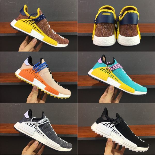 

human race hu trail running shoes men women pharrell williams yellow noble ink core black red runner designer sneaker shoes