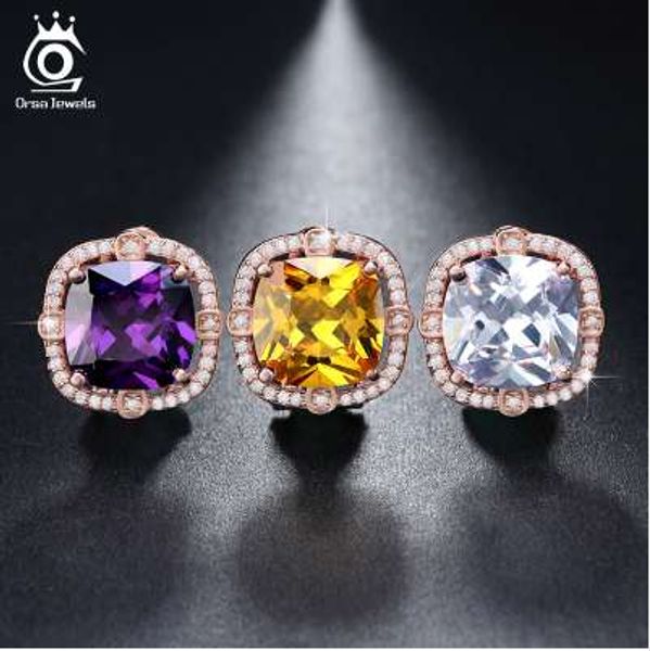 

orsa jewels party wearing big size 4ct cushion cut multi color cz crystal stud earrings for girls nickel earring oe150, Golden;silver