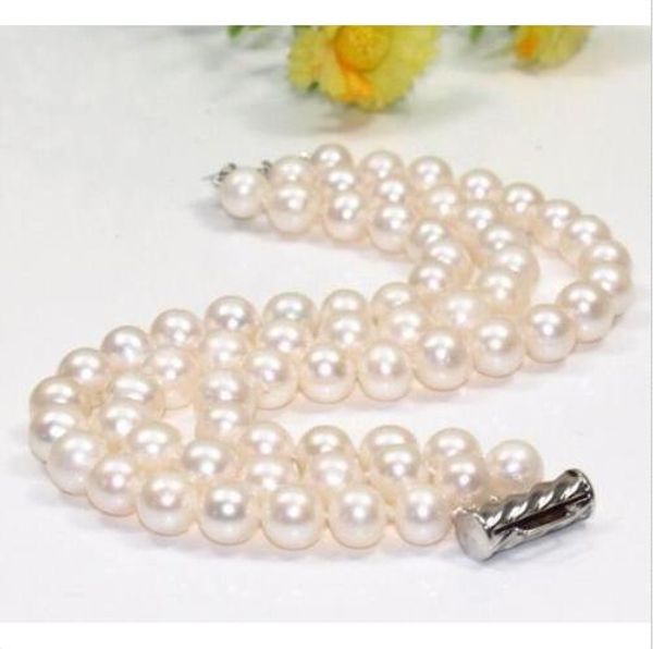 

pretty 8-9mm natural round south sea white pearl bracelet 7.5-8 inch, Black