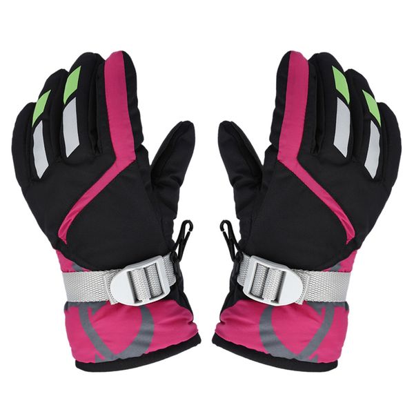 

1 pair waterproof anti-skid ski gloves winter warm snowboard gloves w/adjustable strap for kids skiing outdoor activities