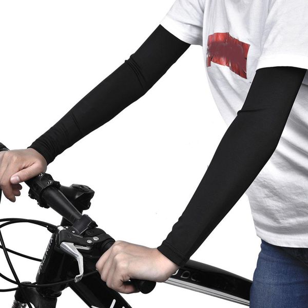 

1 pair summer sport sleeves women men uv protection arm warmers cycling basketball running bike arms sleeves sport safety, Black
