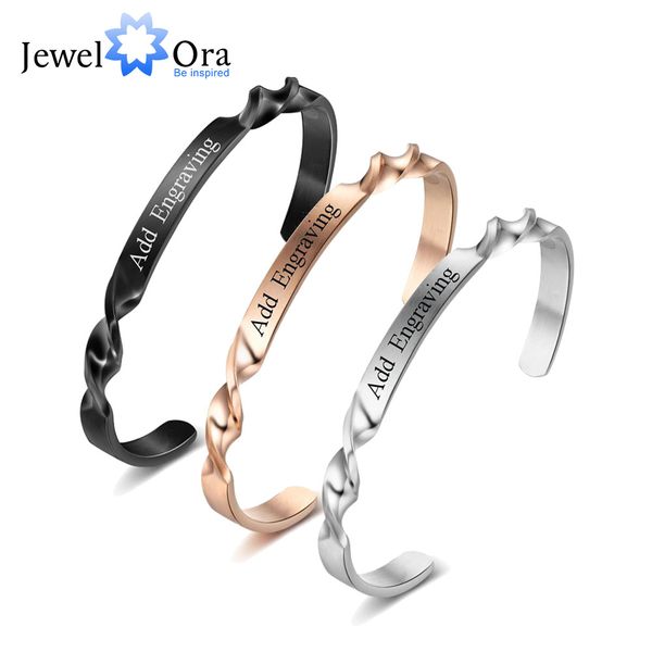 

twisting shape personalized gift engraved name id bangle for women stainless steel bracelets & bangles (jewelora ba102303, Black