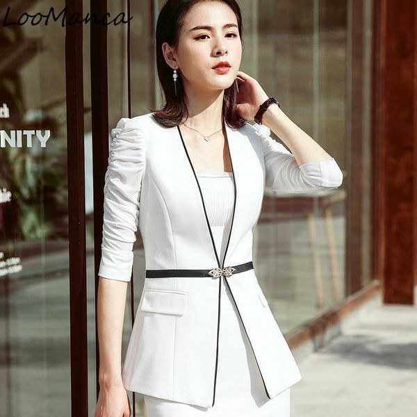 

women skirt suits 2018 new summer elebusiness slim half sleeve blazer with skirt office ladies plus size work wear uniform, White;black