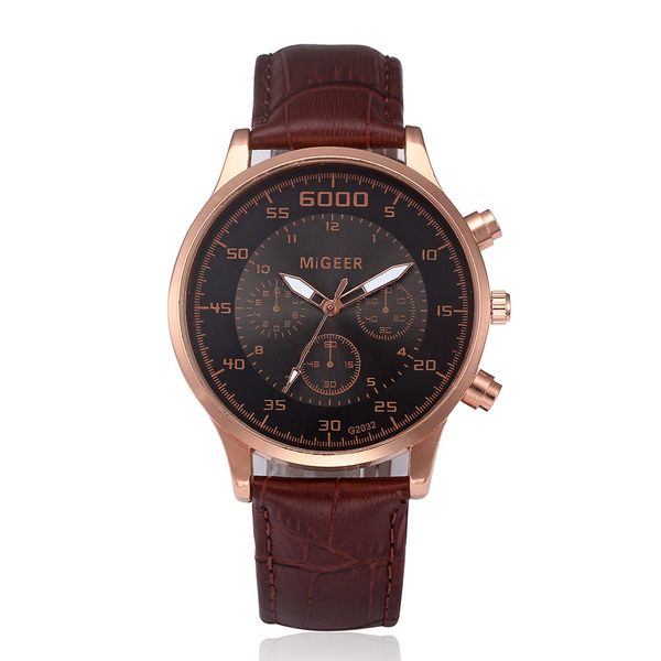 

2018 men watches migeer #2032 retro design leather band analog alloy quartz wrist watch relogio a70, Slivery;brown