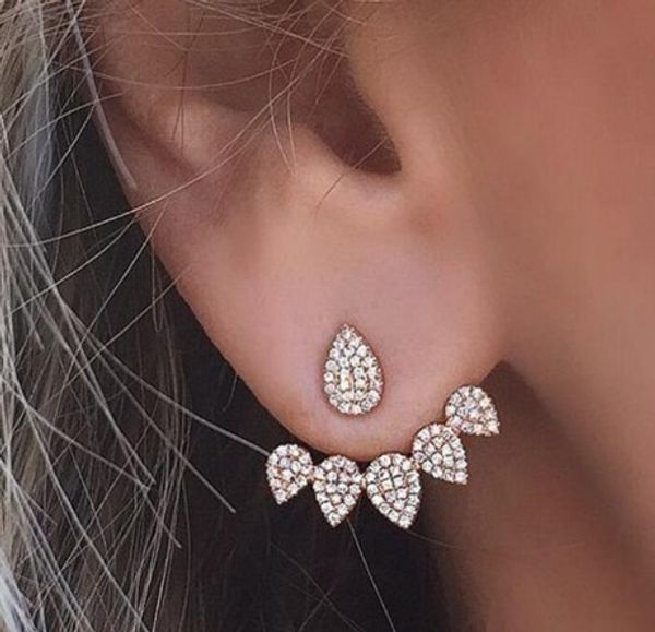 

crystal rhinestone ear jackets for women dangle water drop gold silver tone simple ear stud earrings, Golden;silver