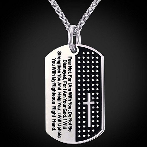 

collares bible cross men necklace military dog tag 316l stainless steel necklace men jewelry religious bible verse necklace, Silver