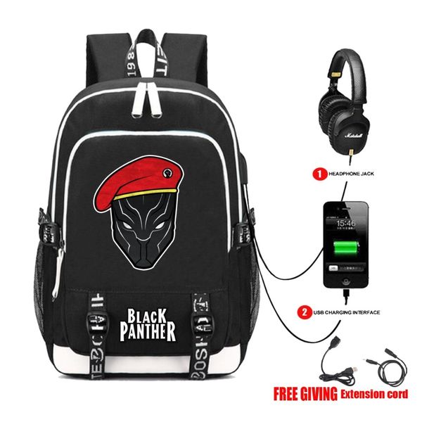 

usb charge headphone jack boy backpack students bookbag teenagers travel lapbag marvel black panther backpacks 25 style