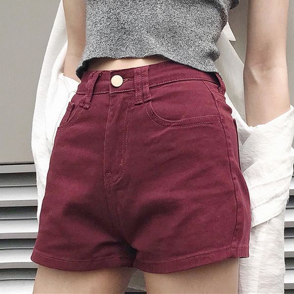

new arrival summer women shorts denim casual vintage zipper fly mini jeans shorts femme mid-waisted pocket button short feminino, White;black