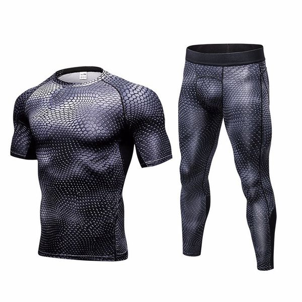 

men running suits bodybuilding compression tracksuit fitness black running t-shirt pant legging men's sportswear demix gym wear, Black;blue